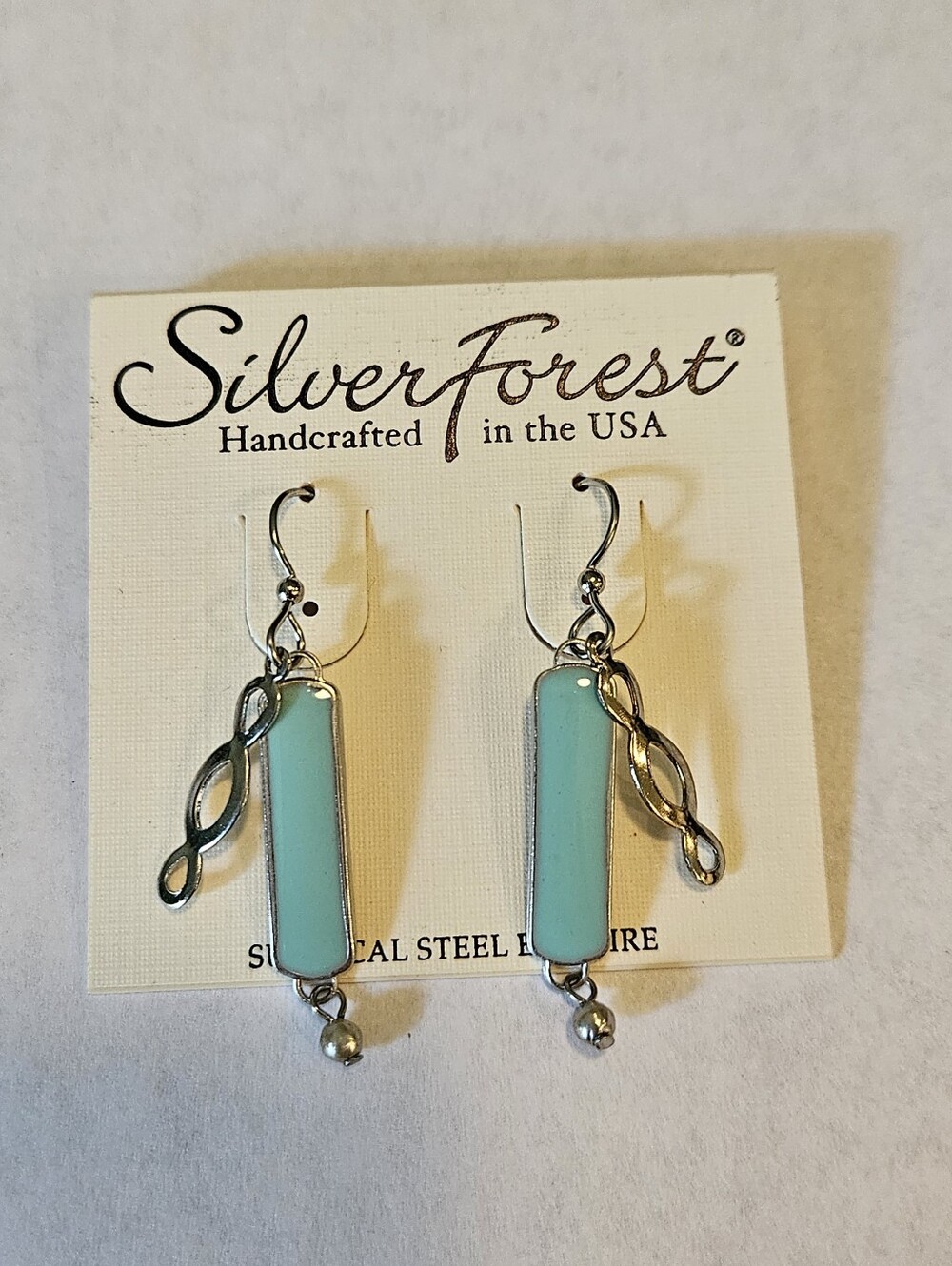 Silver Forest Aqua Bar and Twist Drop Earrings Surgical Steel Earwires